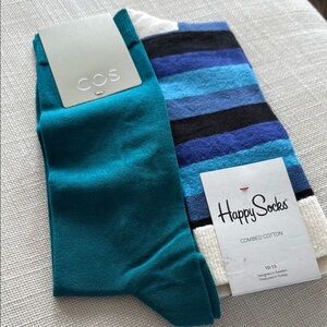 Happy Socks Blue and Black Casual Striped Socks